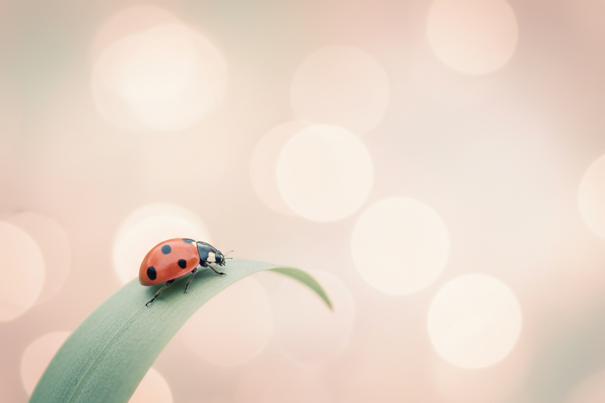 Ladybird on curved leaf